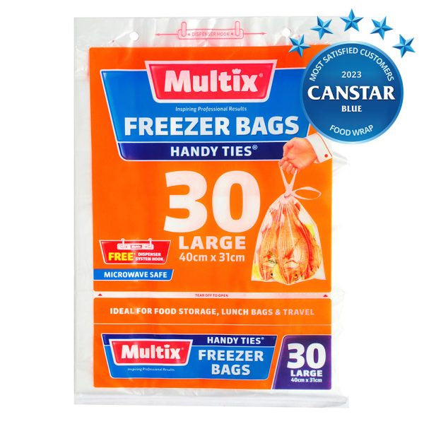 Multix Freezer Bags Tear Off Large with Handle Ties 30pk