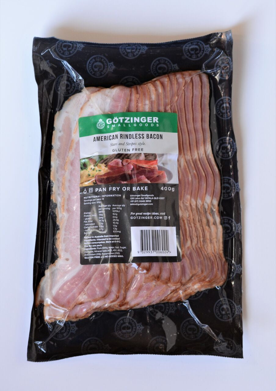 Gotzinger American Streaky Rindless Bacon 400g GF & MSG Free