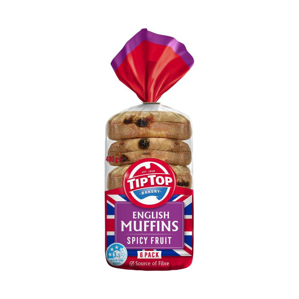 Tip Top Original English Muffins Spicy Fruit -6 Pack 400g