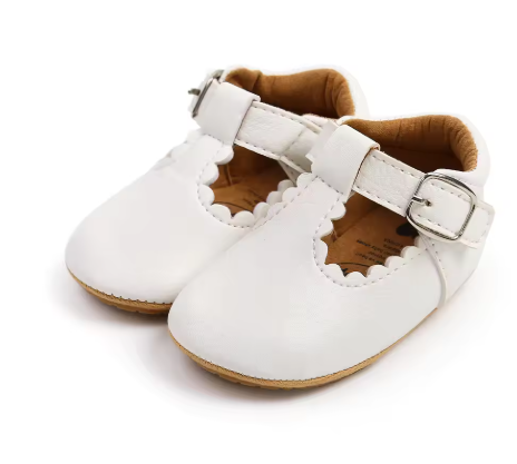 Baby Shoes Faux Leather Mary Jane - White 0-6m