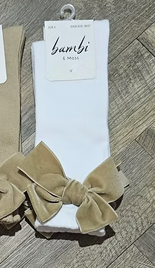 Bambi & Moss White Velvet Bow Socks