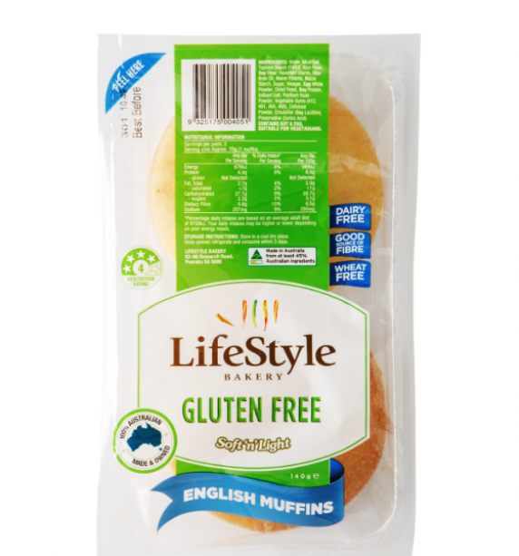 Lifestyle Bakery English Muffin Gluten Free 2pk 140g