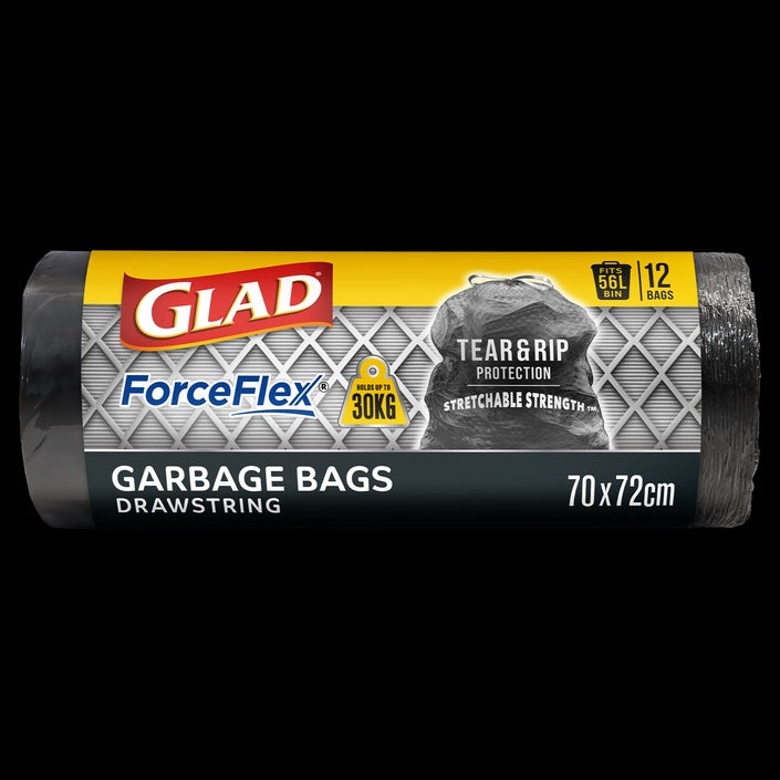 Glad Garbage Bag Force Flex Roll 56L 12pk