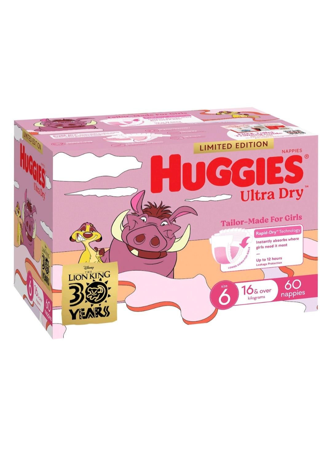 Huggies Ultra Dry Girls Nappies Size 6 (16+ kg) 60 pack