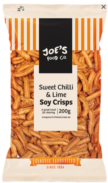 JC Nuts Joes Snacks Soya Crisps Sweet Chilli Lime 200g