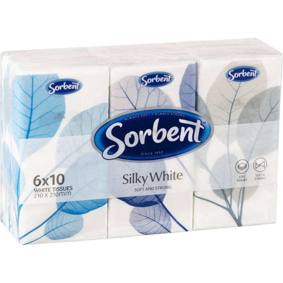 Sorbent Silky White Pocket Tissues 6pk