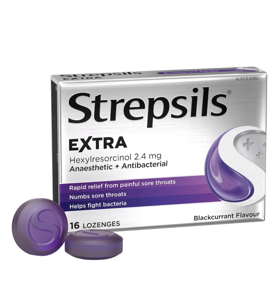 Strepsils Extra Blackcurrant Sore Throat Fast Numbing Throat Lozenges 16 Pack