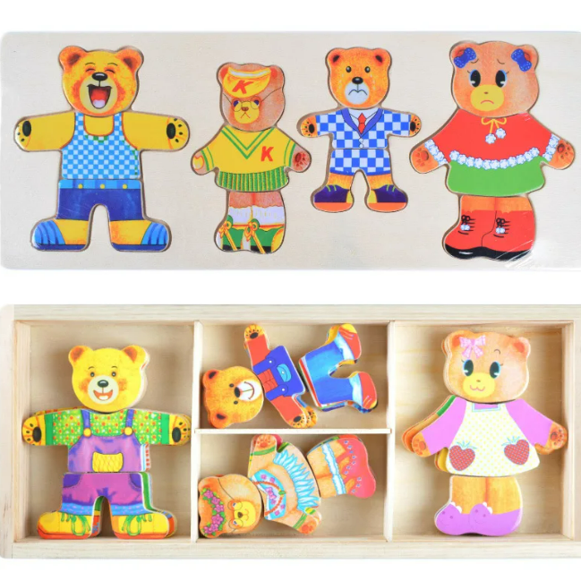 Wooden Bear Dress Up Puzzle Box