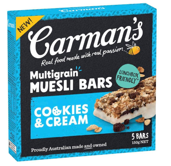 Carman's Multigrain Muesli Bars Cookies & Cream 5 Pack | 150g
