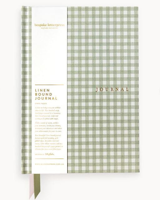 Linen Bound Journal Sage Check