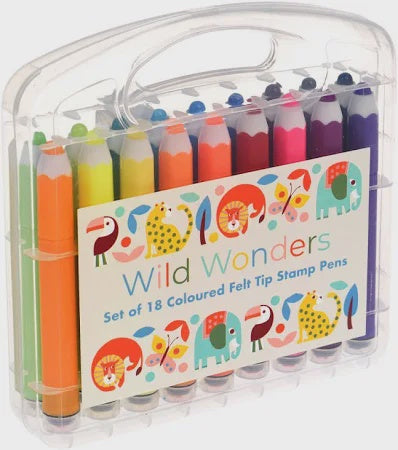Wild Wonders - 18 Coloured Felt Tip Stamp Pens