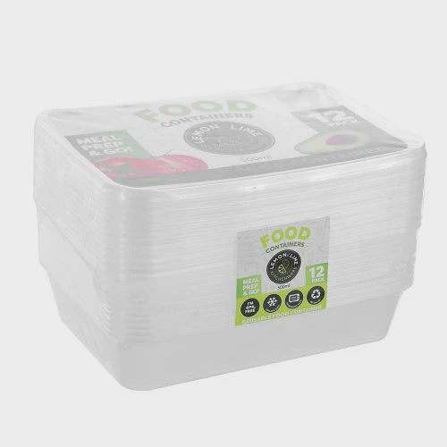 Lemon&Lime Disposable Food Containers Rectangle 500ml 12 Pack