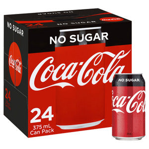 Coca Cola Cans No Sugar 375ml x 24pk