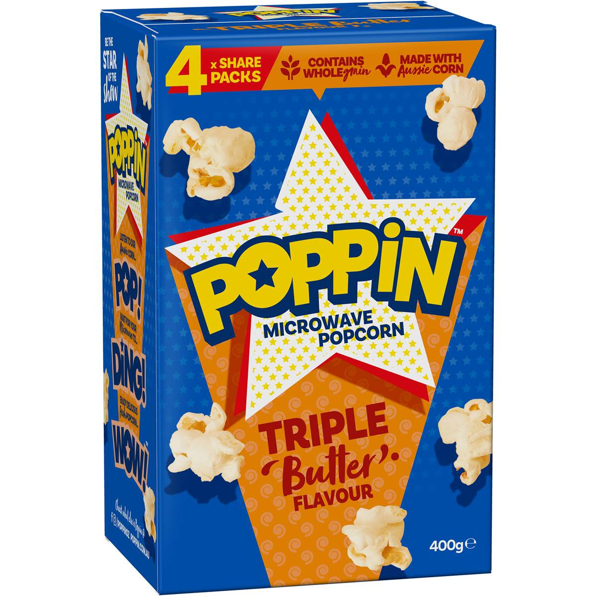 Poppin Microwave Popcorn Triple Butter 4pk 100g