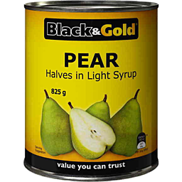 Black & Gold Pear Halves in Light Syrup 825g