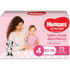 Huggies Ultra Dry Girls Nappies Size 4 10-15kg 72 pack