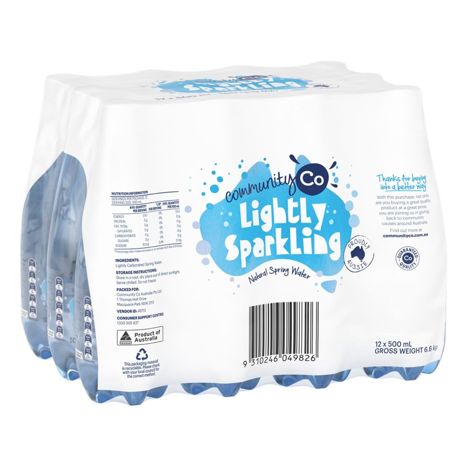 Community Co Sparkling Water 500ml x 12