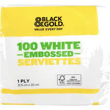 Black & Gold White Serviettes 100pk