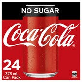 Coca Cola Cans No Sugar 375ml x 24pk